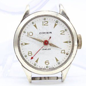 Vintage CIMIER Watch Mens Silver Tone Stainless Steel Swiss Made White Dial Rare